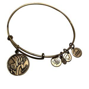Alex and Ani Antique Gold Sister Charm Bangle Bracelet